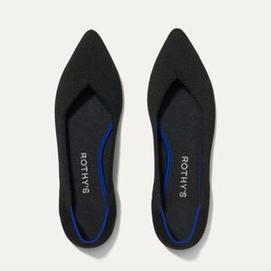 Rothy's Black Pointed Knit Flats with Blue Trim - Women's
